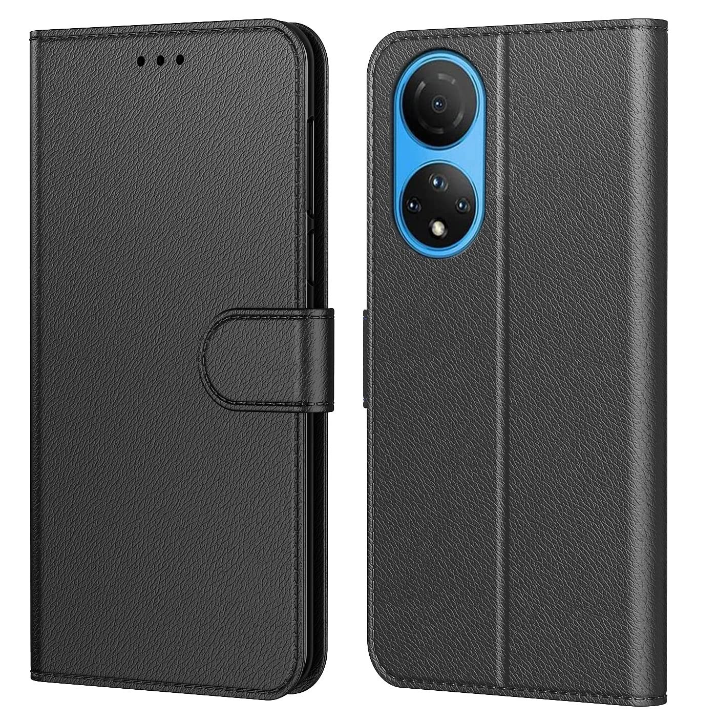 Coque pour Honor X7 rabat magnétique et support vidéo en cuir noir
