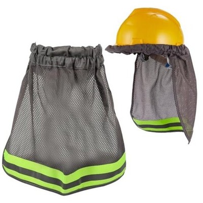 Hard Hat Sun Shade with Reflective Strip, Full Brim Mesh Neck Shield for Grey