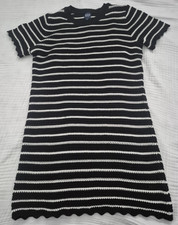 NWOT Gap 100% Cotton Crochet Mini Dress with slip Black and White Stripe-Medium