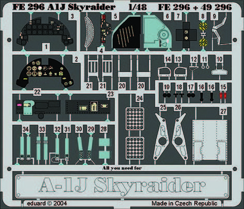 Eduard Accessories Fe296 - 1:48 A-1J SKYRAIDER - Etched Set - New