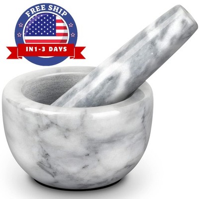 Juego de mortero y maja de marmol blanco Molinillo de especias piedra resistente
