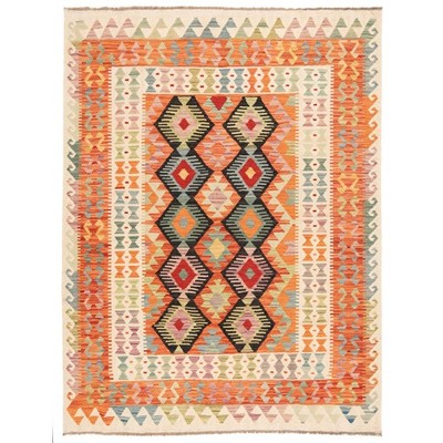Kelim Afghan 204x153 cm Handgewebter Orientteppich Wolle Carpet Rug Orange