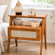 Wooden Bedside Table Nightstand With Drawer Storage Shelf Brown
