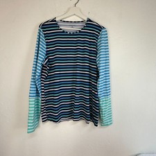Lands' End Womens Striped Long-Sleeve Rash Guard Swim Shirt Large 14-16 Blue