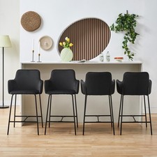 4Pcs Velvet Bar Stools Kitchen Breakfast Stool Seat Height 65cm Black