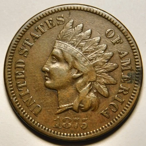 1875 Indian Head Cent Penny F - VF   "Not Cleaned -Actual Coin Pictured"