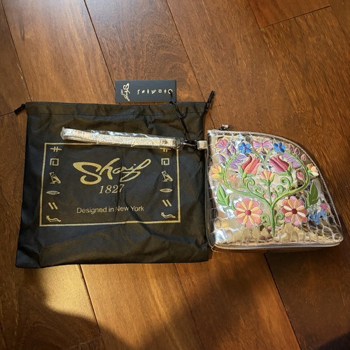 NWT Metallic Silver Sharif Legacy Floral Embossed Corner Purse