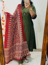 Bollywood Pakistani Cotton Kurti Pant Dupatta Set Indian Party Wear Kurta Set