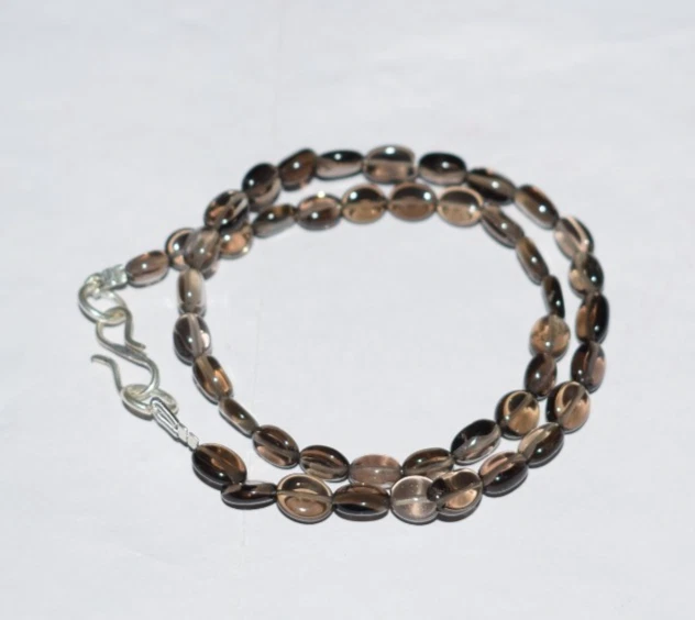 AAA 925 Sterling Silver Smoky Quartz Gemstone Oval Smooth Beaded Necklace - Image 3 of 4