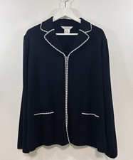 Exclusively Misook Knit Zip-Up Cardigan Jacket Black White Trim Size XL Acryl.