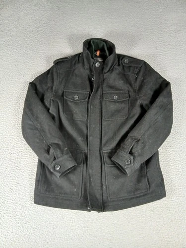 Dockers Military Jacket Mens Medium Black Quilted Lined Flap Pockets Full Zipper - product listing photo