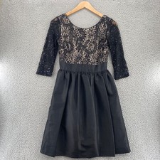 Calvin Klein Dress Womens Small Black Lace Taffeta Fit & Flare Sequin 3/4 Sleeve