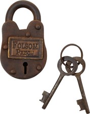 Antique Finish Rustic Cast Iron Folsom Prison Gate Lock Padlock w/2 Keys