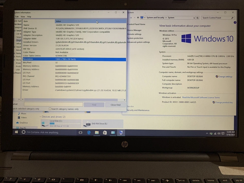 HP ProBook 250 G6 15.6”| Notebook| Intel Core i3-6300U| 2.3Ghz 4GB RAM 120GB SSD - Image 2 of 4