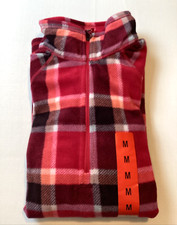 Eddie Bauer Women's Sweater Red Plaid Fleece 1/4 Zip Pullover, Size: Medium