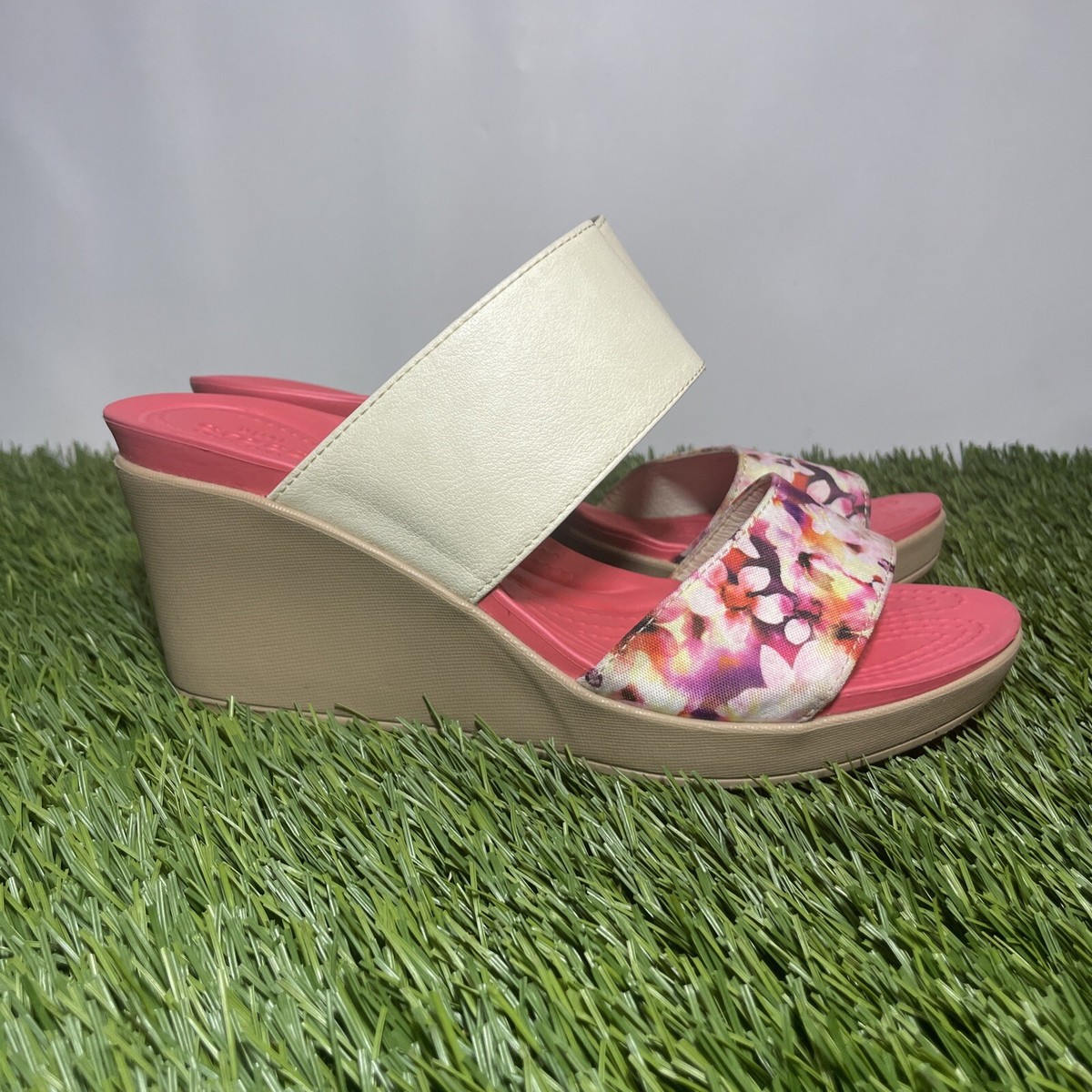 Crocs Leigh II 202518 Pink Floral Slip On Wedge Heels Shoes Women's Size 8  | eBay