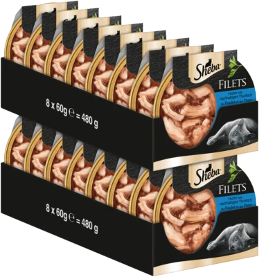 16x60g SHEBA Katzenfutter Nassfutter Schale Filets Huhn & Thunfisch MSC