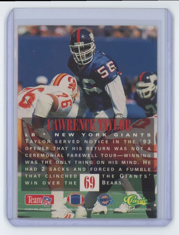 1994 Classic NFL Lawrence Taylor New York Giants #69 - Image 2 of 2