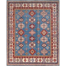 8'2" x 10' Blue Hand Knotted Natural Dyes Wool Kazak Design Oriental Rug R86778