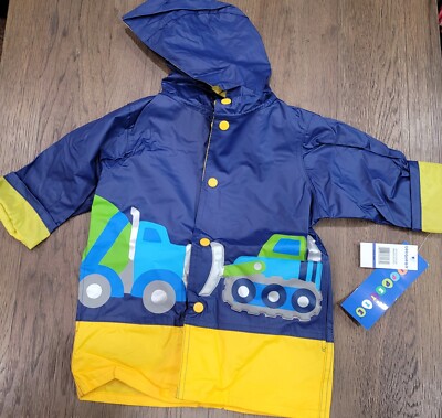 Wippette Rain Jacket Boys Size 24M Raincoat Work Zone Trucks Construction