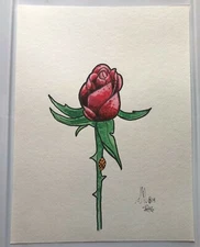ROSE FLOWER ORIGINAL GEORGE SILLIMAN WATERCOLOR PAINTING DRAWING