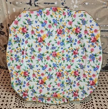 Set of 4 Royal Winton Grimwades “Old Cottage” Square Chintz Dinner Plates 10.5"
