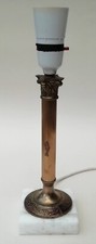 Neoclassical Style Table Lamp Metal Corinthian Column & Marble Base 21.5cm