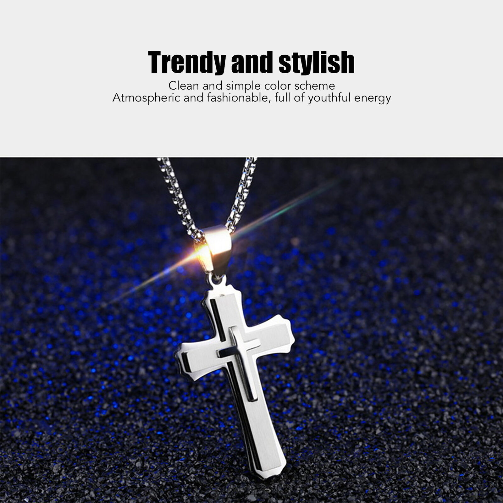 3-Layer Steel Crucifix Cross Pendant Necklace for Men