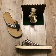 Sperry Top Sider Navy Blue White Flip Flops Thongs Sandals Shoes 7 M STS95862