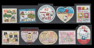 Japan 3696a-j My Little Kitty Greeting Stamps (10 USED Stamps