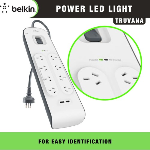Belkin 8 Way Outlet Surge Protector 2M Power Board Economy 2.4A USBx2 - Picture 9 of 12