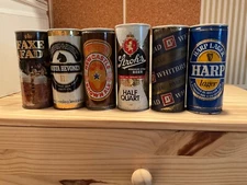 Vtg Steel Beer Cans 16 Oz Harp Musta Hevonen New Castle Wide SS Tab Top Lot/6