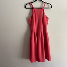 Calvin Klein Women 6 Pink Scuba Sleeveless Halter Neck Pleated Fit & Flare Dress
