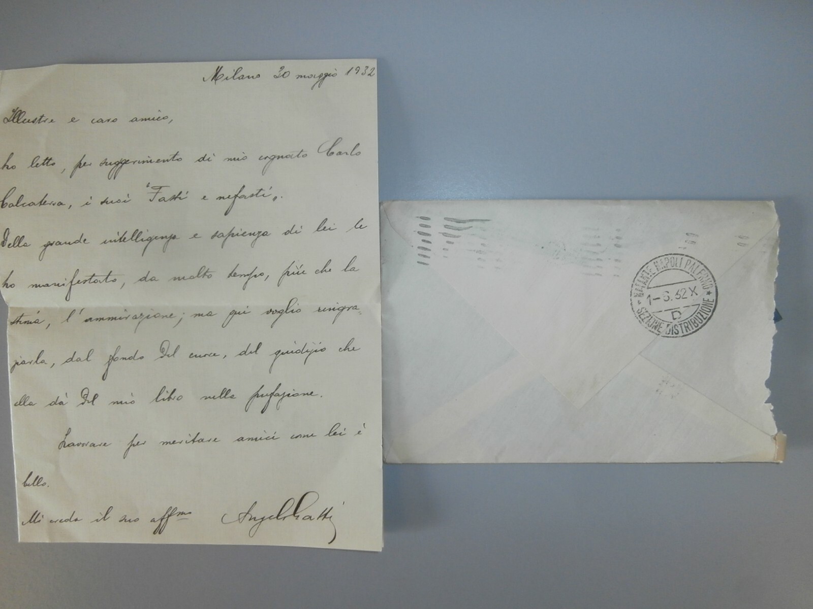 lettera autografa Angelo Gatti 1932 firmata