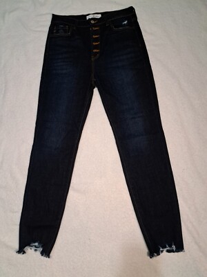 KanCan Skinny High Rise Ripped Hem Jean Size 11/29, Womens, Button Fly 