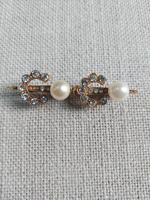 Vintage Chanel Paris 1984 Pearl Crystal Coco Letter Bar Pin Brooch