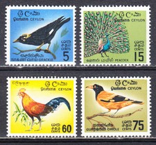 JUEGO DE 4 SELLOS DE PÁJARO CEILÁN 1964 SCOTT 374/378 MNH