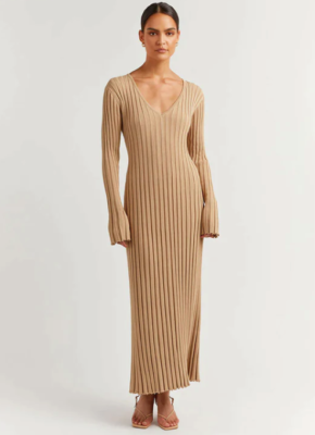 DISSH REIGN BEIGE SLEEVED KNIT MIDI DRESS - XL (14) | eBay Australia