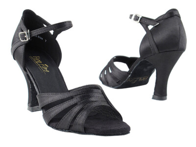 1680 Black Satin Swing  Salsa Mambo Latin Dance Shoes heel 3 Size 6.5 Very fine