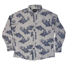 Cremieux Premium Denim Blue Paisley Print Cotton Shirt - XL Button Up
