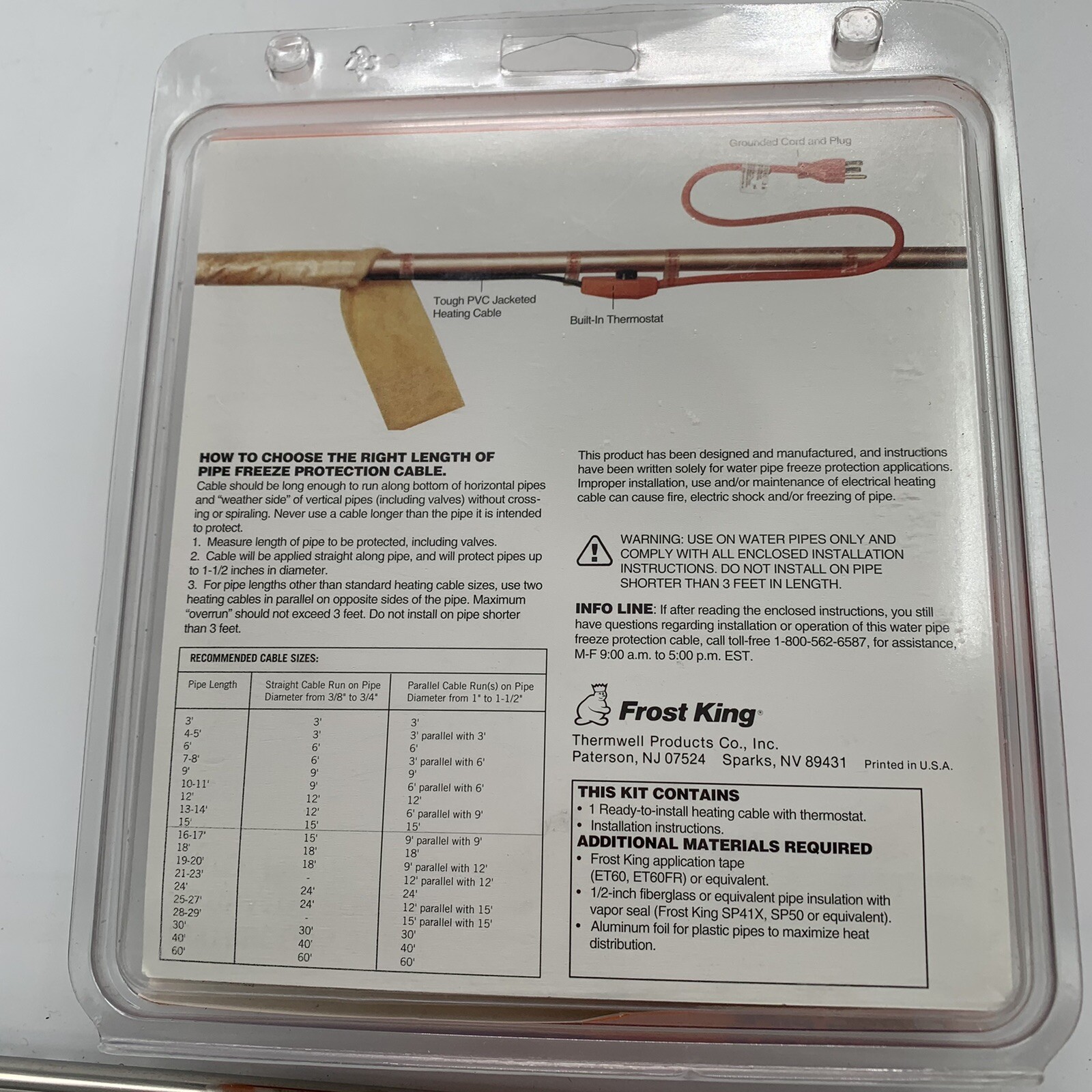 Frost King Electric Water Pipe Heat Cable SEALED 77578015675 eBay