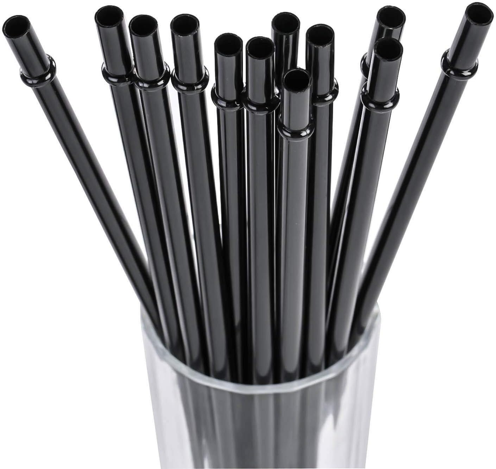 6-11 Inch Black Reusable Plastic Drinking Straws for Smoothies & Drinks
