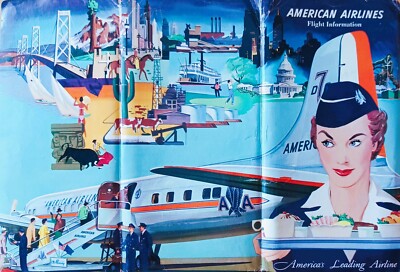 American Airlines Welcome Aboard Flight Package 1955 Timetable Tickets Bag Label