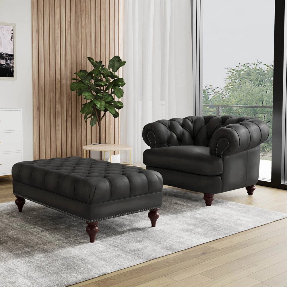 Top grain leather chair and ottoman hot sale