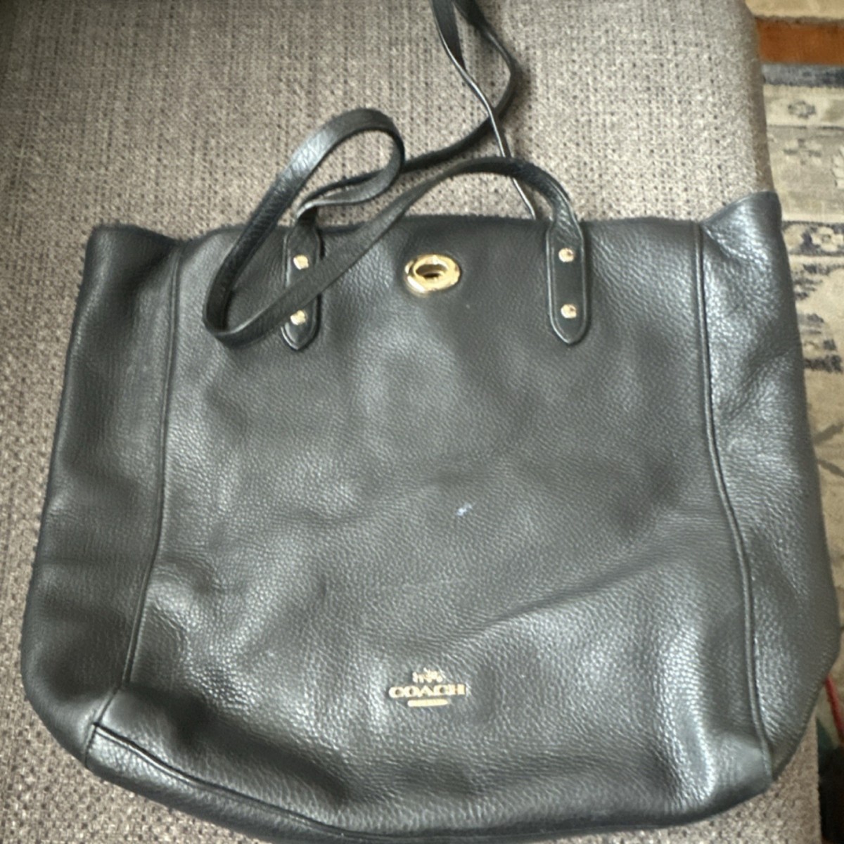 Coach Black Pebbled Leather Tote Bag Gold Hardware Designer