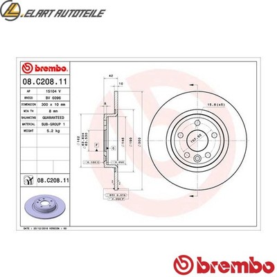 2x BREMSSCHEIBE 08.C208.11 FÜR LAND ROVER DISCOVERY/SPORT/VAN JAGUAR 2.0L 4cyl