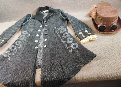 Steampunk Jacket Coat & Top Hat Goggles Feathers Costume L Halloween Costumes