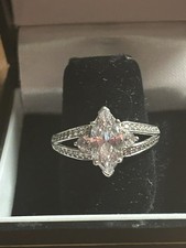 Diamonique CZ Sterling Silver Marquise Pave Split Shank Solitaire Ring Size 8