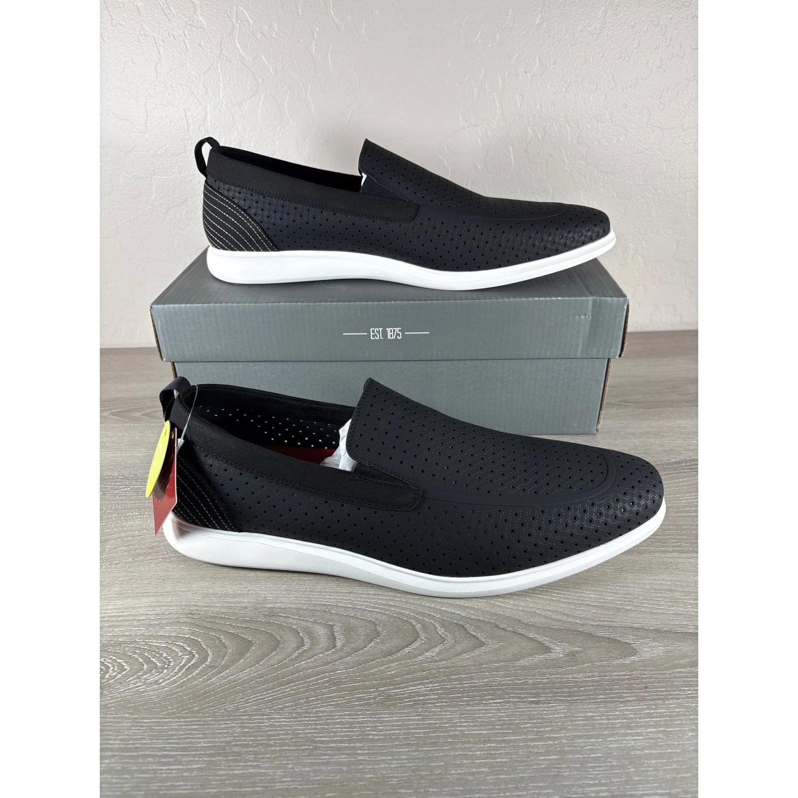 Stacy Adams Remy Mens 13 M Black Perforated Slip On Sneakers Redzone 25658-001