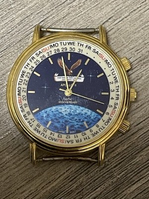 Vtg Apollo 11 Eagle Has Landed 25th Anniversary Watch Moon Phase -Missing Band